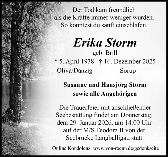 Traueranzeige von Erika Storm von Region Pinneberg und tip Pinneberg