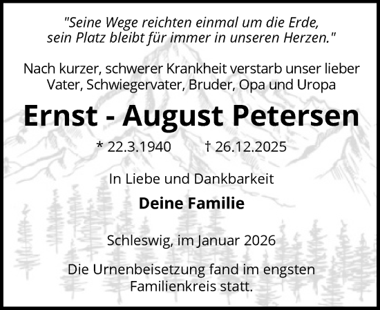 Traueranzeige von Ernst-August Petersen von Schleswiger Nachrichten, Schlei-Bote
