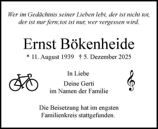 Traueranzeige von Ernst Bökenheide von Region Pinneberg und tip Pinneberg