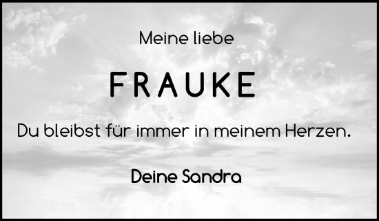 Traueranzeige von Frauke  von Holsteinischer Courier