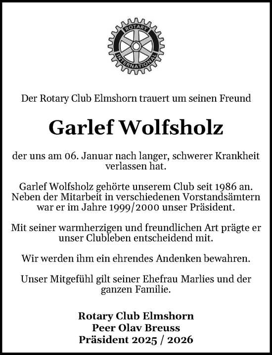 Traueranzeige von Garlef Wolfsholz von Elmshorner Nachrichten, Barmstedter Zeitung