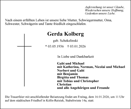 Traueranzeige von Gerda Kolberg von Elmshorner Nachrichten, Barmstedter Zeitung