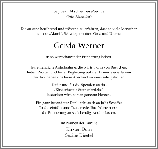 Traueranzeige von Gerda Werner von Umschau