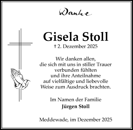 Traueranzeige von Gisela Stoll von MARKT Bad Oldesloe/Reinfeld und Stormarner Tageblatt