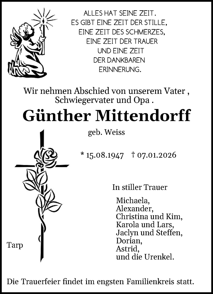  Traueranzeige für Günther Mittendorff vom 16.01.2026 aus Digitale Anzeige