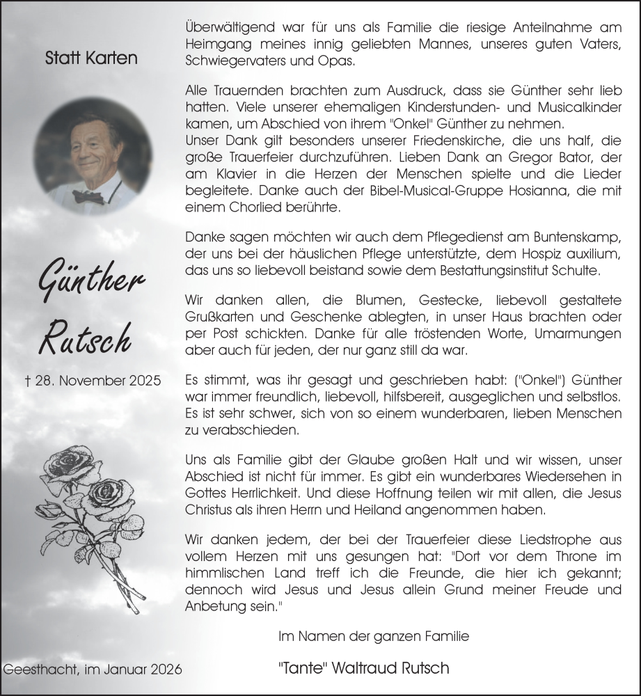  Traueranzeige für Günther Rutsch vom 10.01.2026 aus Wochenend Anzeiger