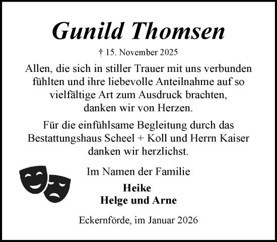 Traueranzeige von Gunild Thomsen von Eckernförder Zeitung, Hallo Eckernförde