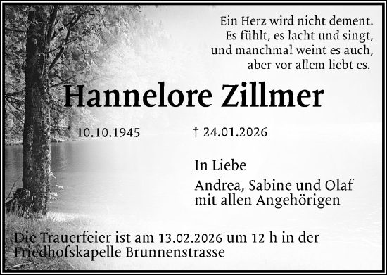 Traueranzeige von Hannelore Zillmer von Norddeutsche Rundschau, Wilstersche Zeitung, Glückstädter Fortuna
