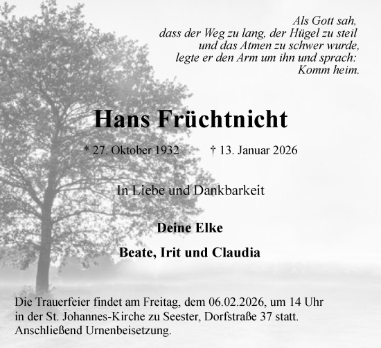 Traueranzeige von Hans Früchtnicht von Elmshorner Nachrichten, Barmstedter Zeitung