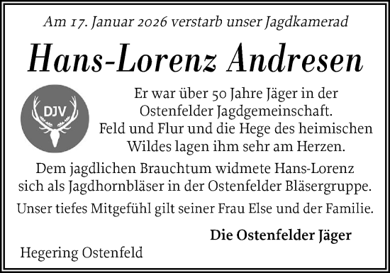 Traueranzeige von Hans-Lorenz Andresen von Husumer Nachrichten, Nordfriesland Tageblatt