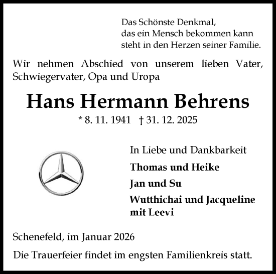 Traueranzeige von Hans Hermann Behrens von Norddeutsche Rundschau, Wilstersche Zeitung, Glückstädter Fortuna