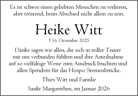 Traueranzeige von Heike Witt von Norddeutsche Rundschau, Wilstersche Zeitung, Glückstädter Fortuna