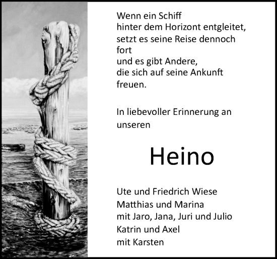 Traueranzeige von Heino  von Eckernförder Zeitung, Hallo Eckernförde