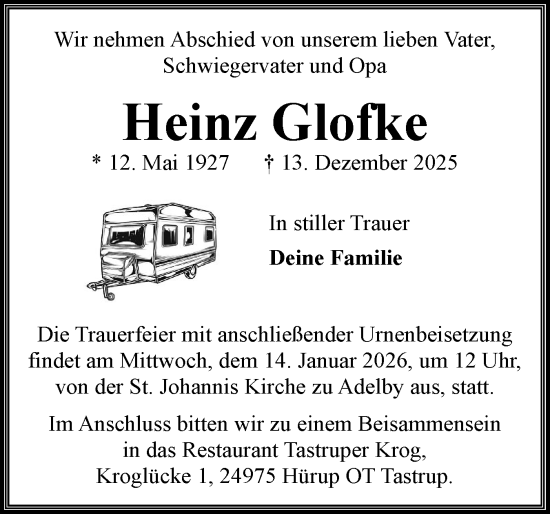 Traueranzeige von Heinz Glofke von Flensburger Tageblatt