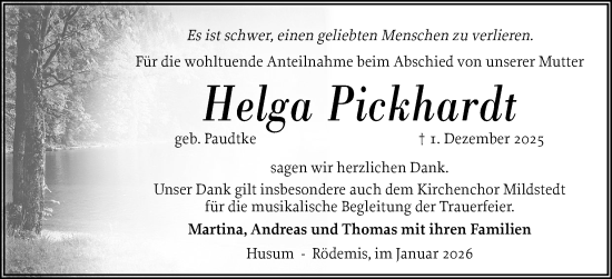 Traueranzeige von Helga Pickhardt von Husumer Nachrichten, Nordfriesland Tageblatt