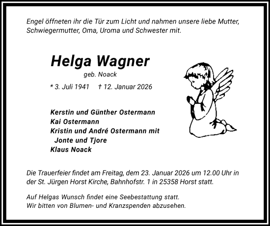 Traueranzeige von Helga Wagner von Elmshorner Nachrichten, Barmstedter Zeitung