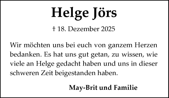 Traueranzeige von Helge Jörs von Flensburger Tageblatt