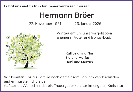 Traueranzeige von Hermann Bröer von Region Pinneberg und tip Pinneberg
