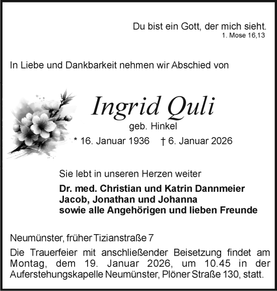 Traueranzeige von Ingrid Quli von Holsteinischer Courier