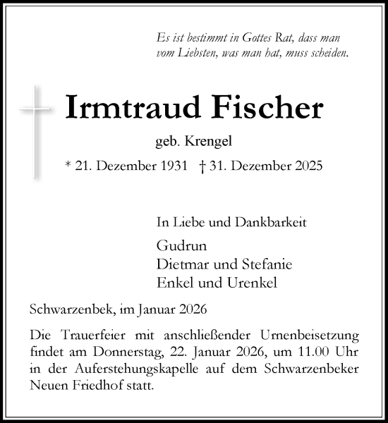 Traueranzeige von Irmtraud Fischer von Wochenend Anzeiger