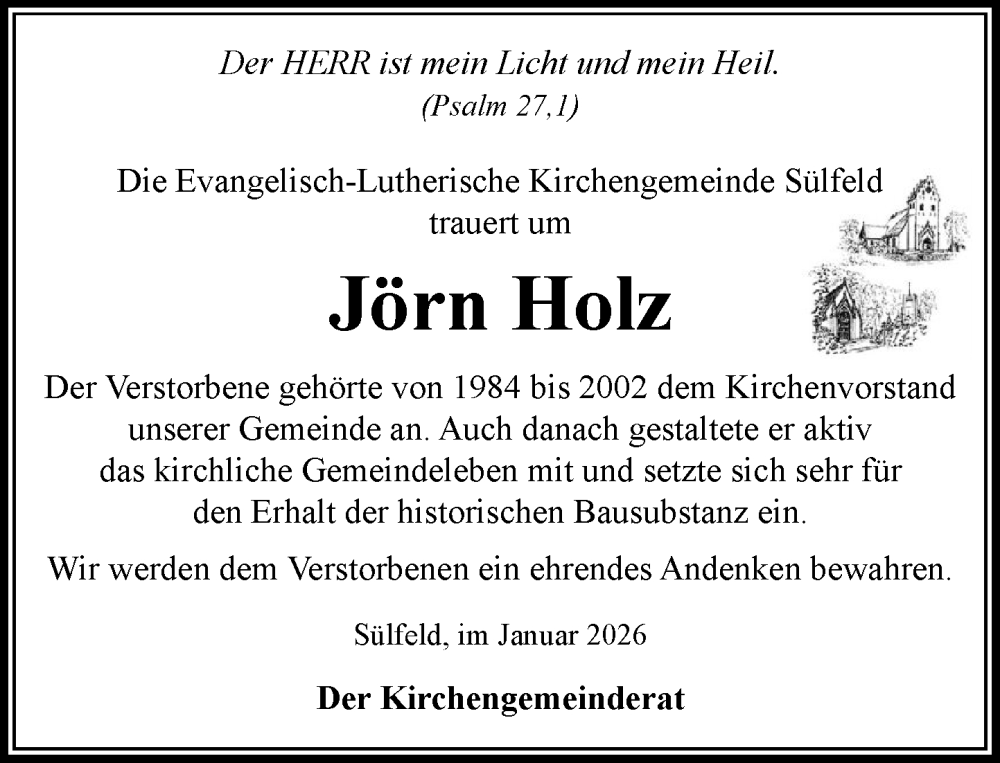  Traueranzeige für Jörn Holz vom 10.01.2026 aus MARKT Ahrensburg/Bargteheide/Trittau und Stormarner Tageblatt