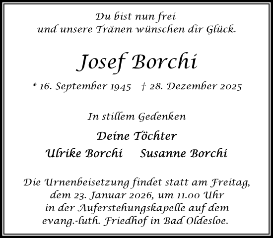 Traueranzeige von Josef Borchi von MARKT Bad Oldesloe/Reinfeld, MARKT Ahrensburg/Bargteheide/Trittau und Stormarner Tageblatt