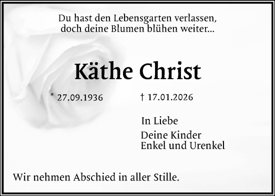 Traueranzeige von Käthe Christ von Region Pinneberg und tip Pinneberg