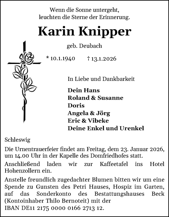Traueranzeige von Karin Knipper von Schleswiger Nachrichten, Schlei-Bote