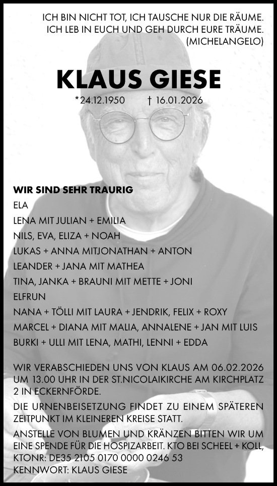 Traueranzeige von Klaus Giese 