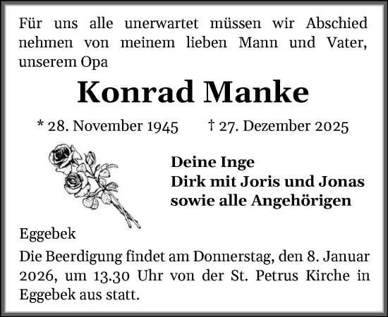 Traueranzeige von Konrad Manke von Flensburger Tageblatt