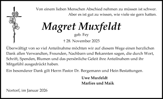 Traueranzeige von Magret Muxfeldt von Schleswig-Holsteinische Landeszeitung