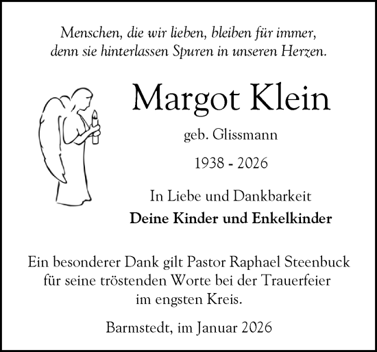 Traueranzeige von Margot Klein von Elmshorner Nachrichten, Barmstedter Zeitung