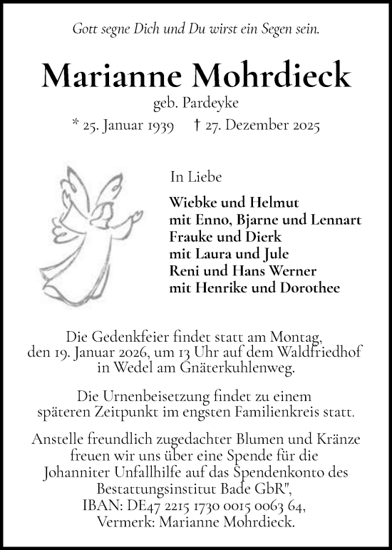 Traueranzeige von Marianne Mohrdieck von Wedel-Schulauer Tageblatt, tip Wedel-Schulauer Tageblatt, tip Rissener Rundschau