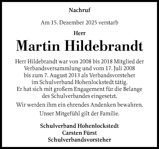 Traueranzeige von Martin Hildebrandt von Norddeutsche Rundschau, Wilstersche Zeitung, Glückstädter Fortuna