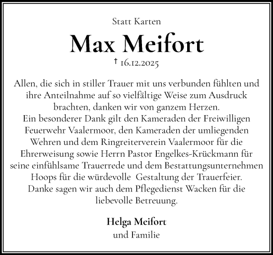 Traueranzeige von Max Meifort von Norddeutsche Rundschau, Wilstersche Zeitung, Glückstädter Fortuna