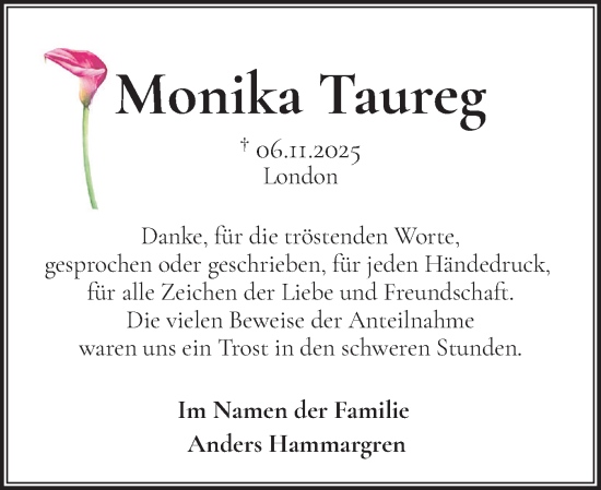 Traueranzeige von Monika Taureg von Norddeutsche Rundschau, Wilstersche Zeitung, Glückstädter Fortuna