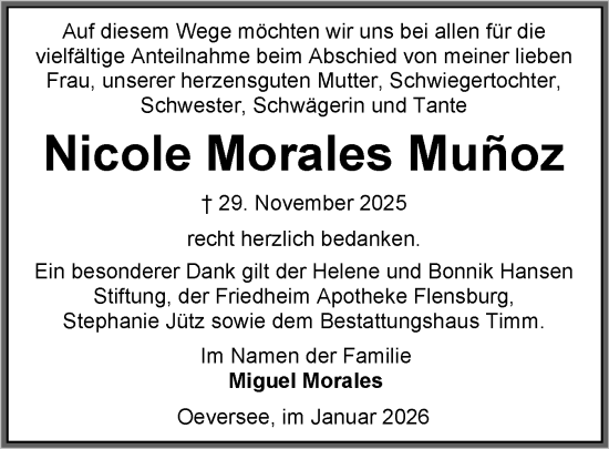 Traueranzeige von Nicole Morales Muñoz von Flensburger Tageblatt
