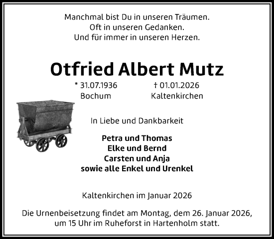 Traueranzeige von Otfried Albert Mutz von Umschau