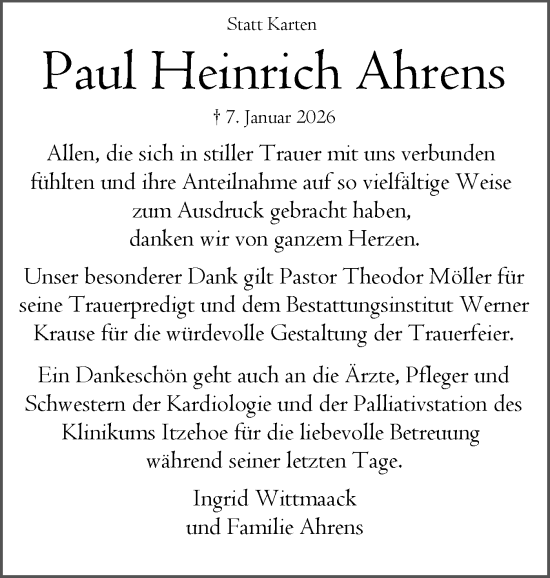Traueranzeige von Paul Heinrich Ahrens von Norddeutsche Rundschau, Wilstersche Zeitung, Glückstädter Fortuna