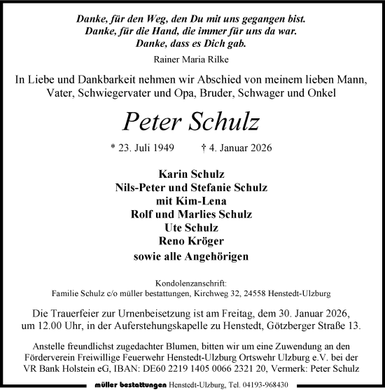 Traueranzeige von Peter Schulz von Umschau