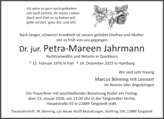 Traueranzeige von Petra-Mareen Jahrmann von Umschau