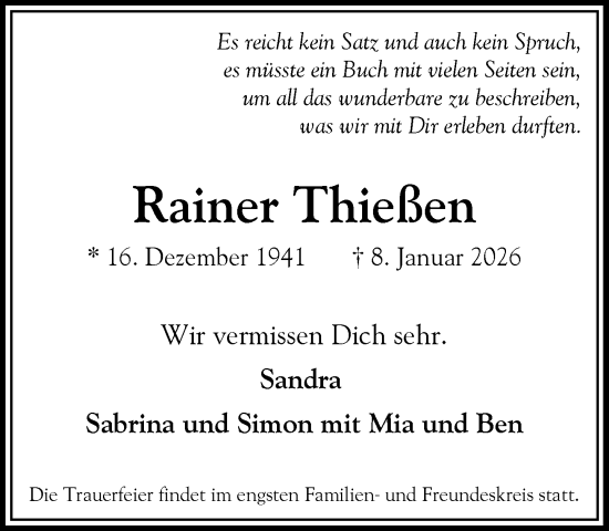 Traueranzeige von Rainer Thießen von Heimatspiegel