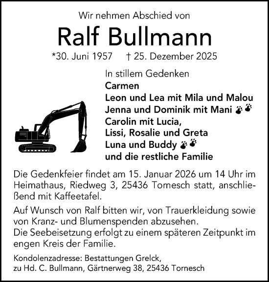 Traueranzeige von Ralf Bullmann von Uetersener Nachrichten, Der tip am Wochenende