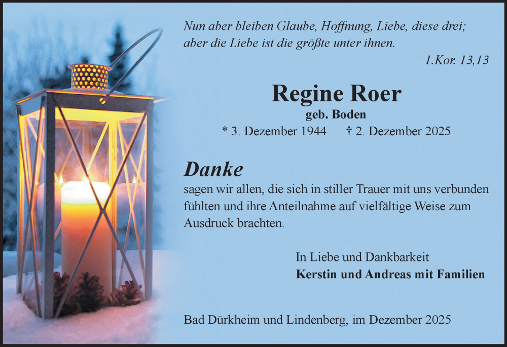  Traueranzeige für Regine Roer vom 10.01.2026 aus Wedel-Schulauer Tageblatt, tip Wedel-Schulauer Tageblatt, tip Rissener Rundschau