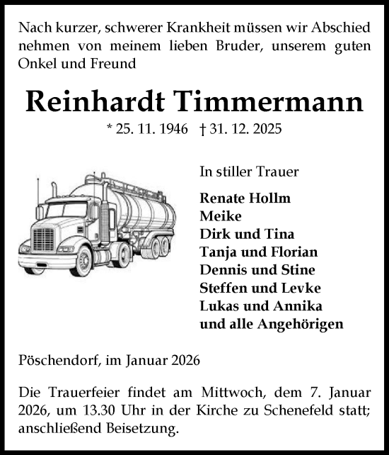 Traueranzeige von Reinhardt Timmermann von Norddeutsche Rundschau, Wilstersche Zeitung, Glückstädter Fortuna