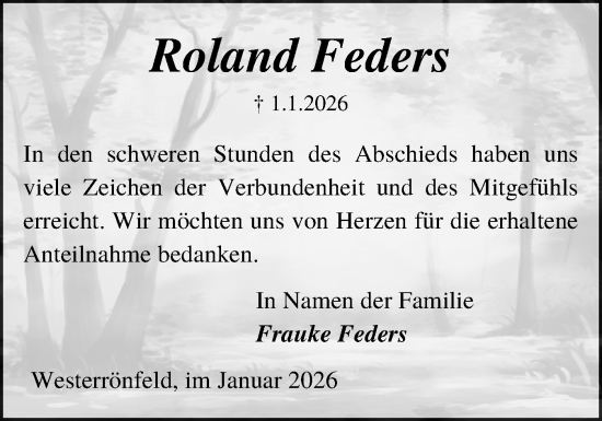 Traueranzeige von Roland Feders von Schleswig-Holsteinische Landeszeitung