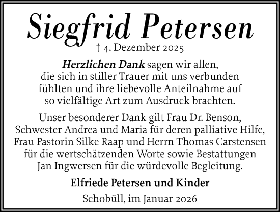 Traueranzeige von Siegfrid Petersen von Husumer Nachrichten, Nordfriesland Tageblatt
