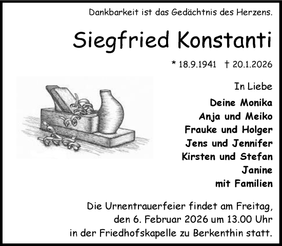 Traueranzeige von Siegfried Konstanti von MARKT Ratzeburg/Mölln