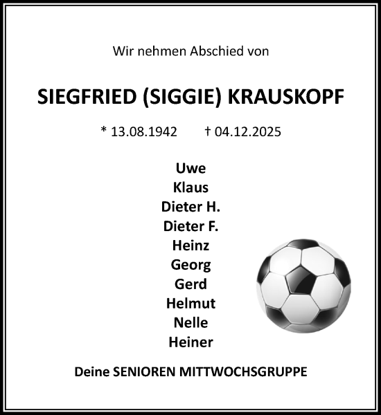 Traueranzeige von Siegfried Krauskopf von MARKT Ahrensburg/Bargteheide/Trittau und Stormarner Tageblatt