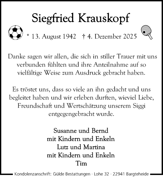 Traueranzeige von Siegfried Krauskopf von MARKT Ahrensburg/Bargteheide/Trittau und Stormarner Tageblatt
